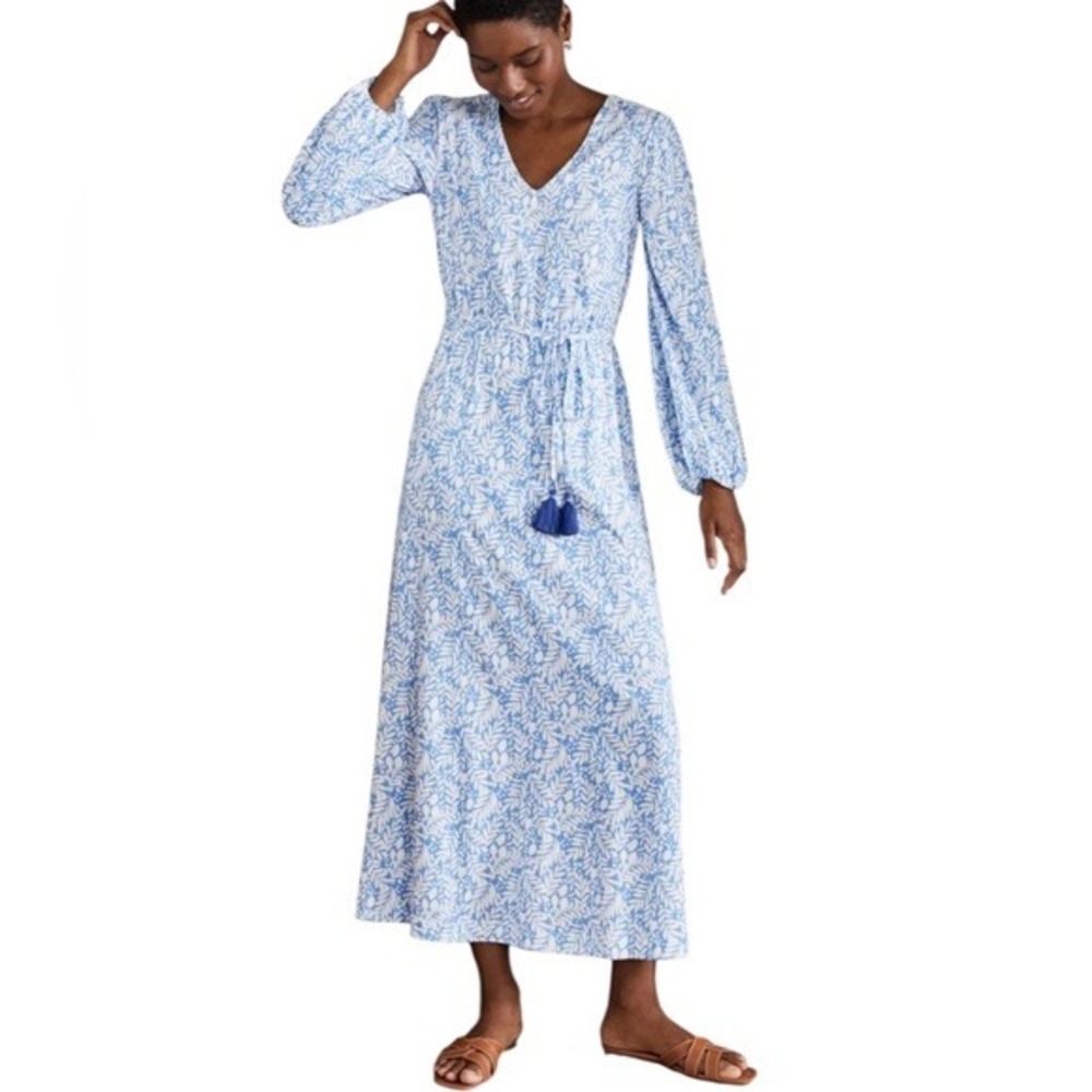 Boden Women Botanical Leaf Print Tassel Belt Maxi Dress Size US‎ 2P Lightweight